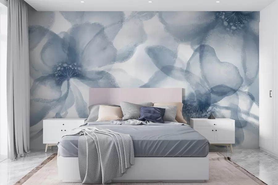 wall murals Меко, замућено апстрактно плаво цвеће ствара спокојан и умирујући цветни принт w08607