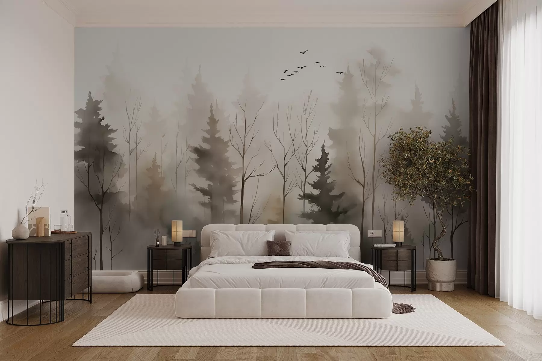 wall murals Силуете јеле и дрвећа имитирају мокри акварел w02721