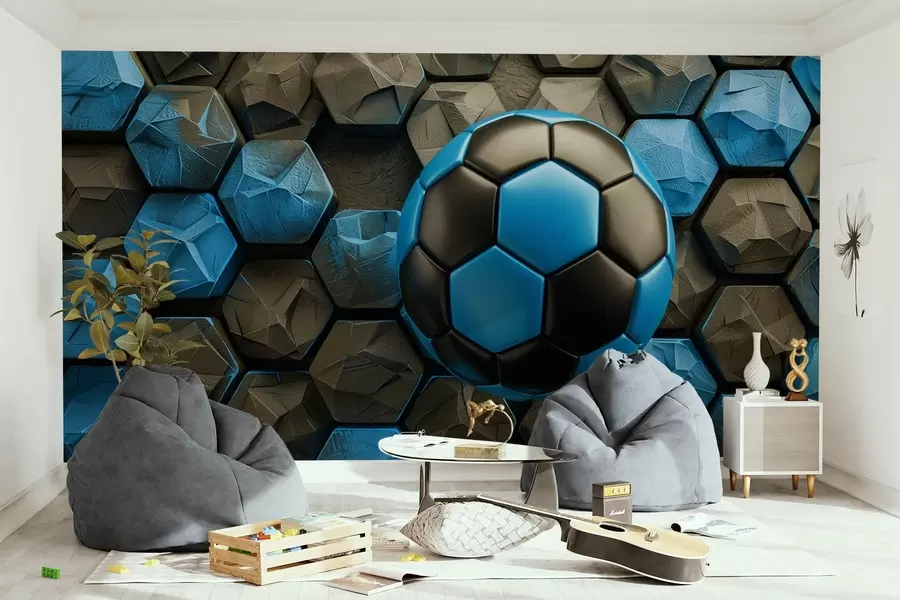 wall murals Велика фудбалска лопта и црно-плаво саће w08617