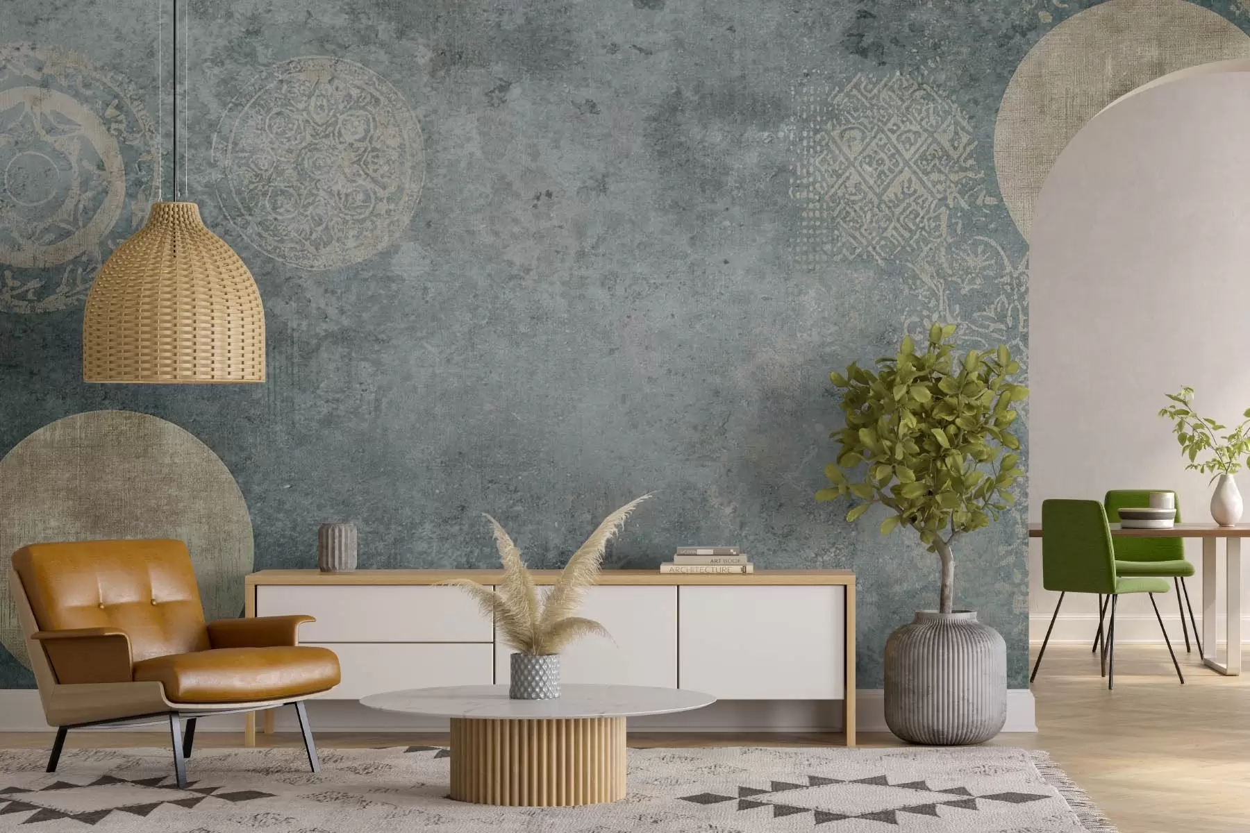 wall murals Жути кругови на старој позадини w08627