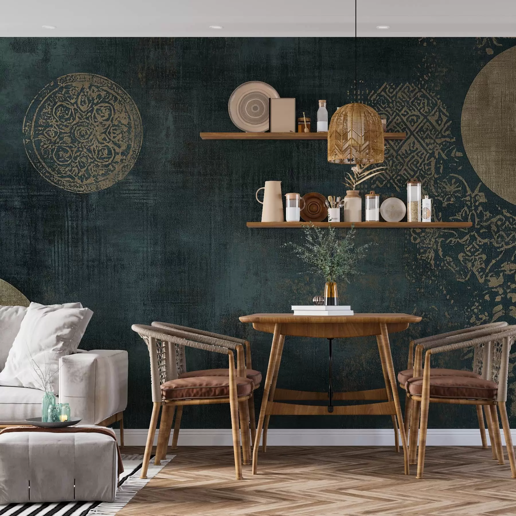 wall murals Жути кругови на тамној позадини w08628
