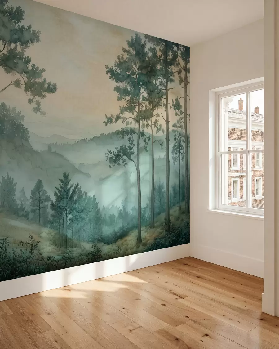 wall murals панорама шуме са брдима w02690