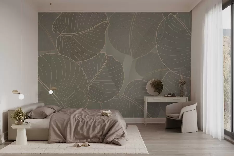 wall murals линеарно лишће августовског љиљана у беж тоновима w02768