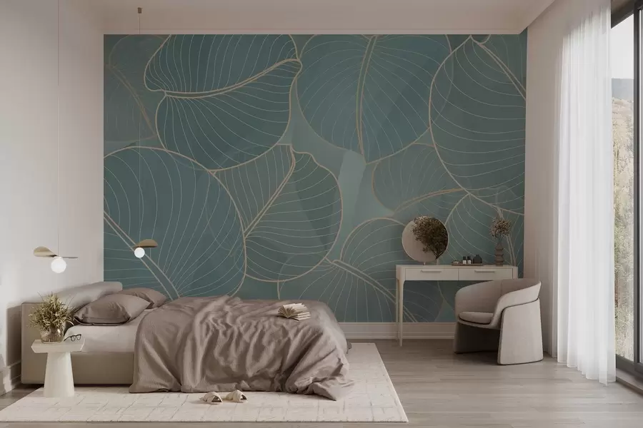 wall murals линеарно лишће августовског љиљана у тиркизним тоновима w02768v1