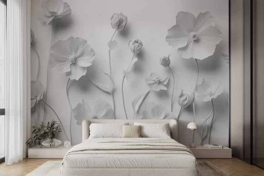 wall murals Сиво дивље цвеће и мак у стилу штукатуре w08630