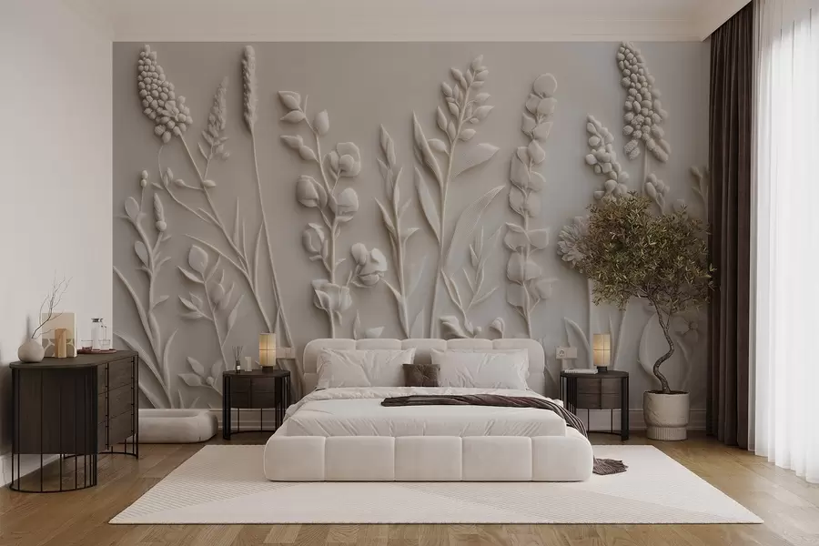 wall murals Елегантно дивље цвеће у стилу штукатуре w08631