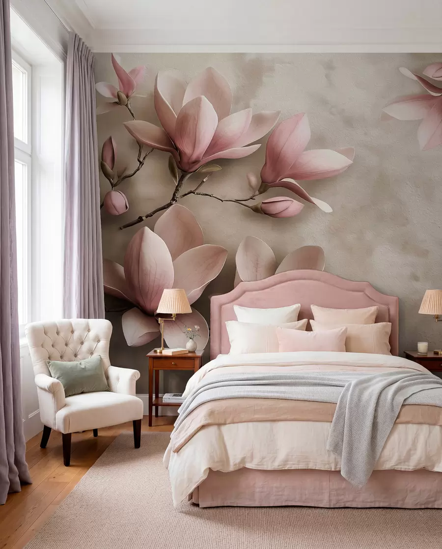 wall murals Magnolija na sivom bežu w08636v2