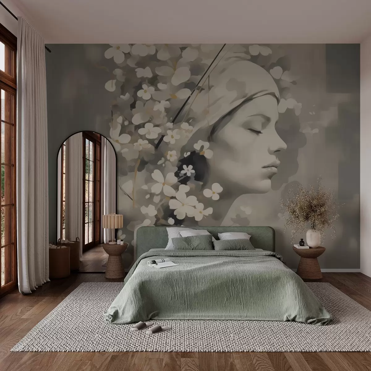 wall murals Апстрактни портрет девојке са цвећем w02793