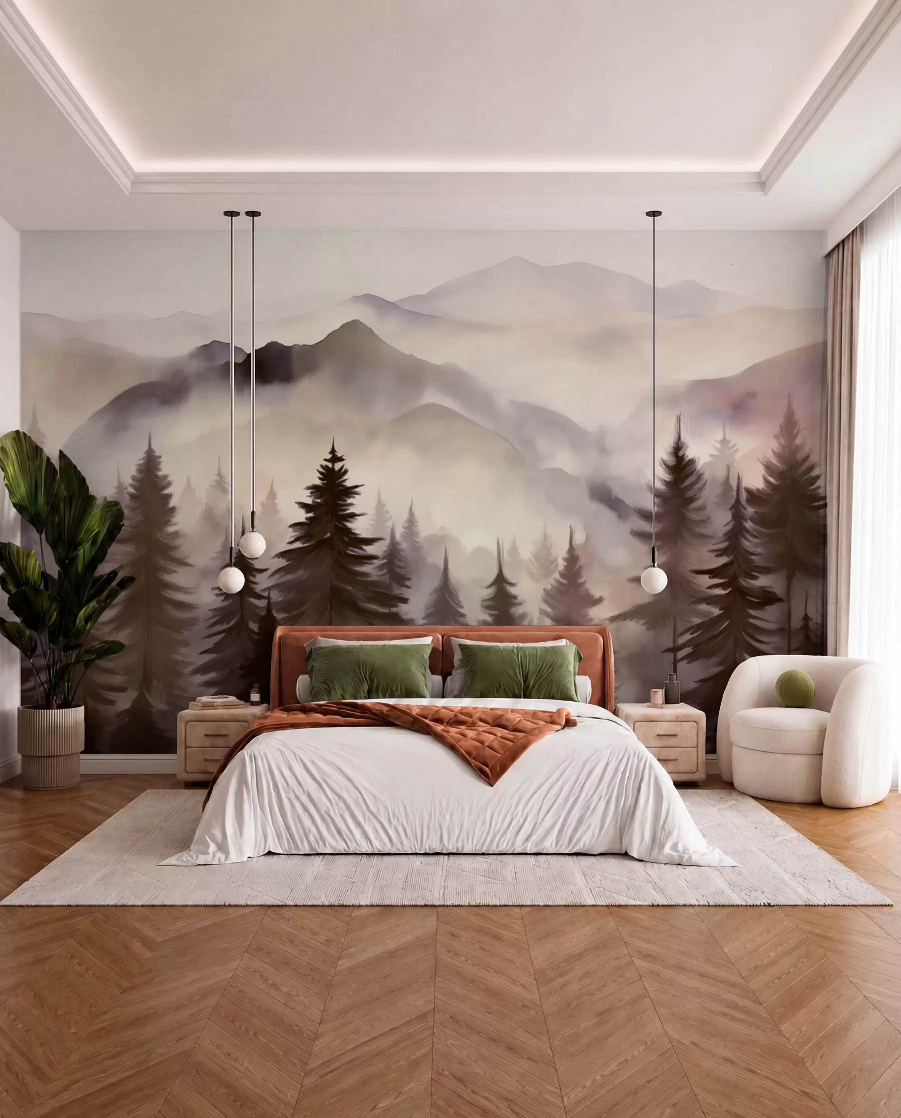wall murals Vrhovi boje sljeza u zoru w08639v1