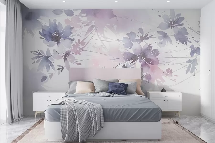 wall murals Меко, пастелно обојено апстрактно цвеће са замућеном позадином, стварајући сањиву, етеричну атмосферу w08645
