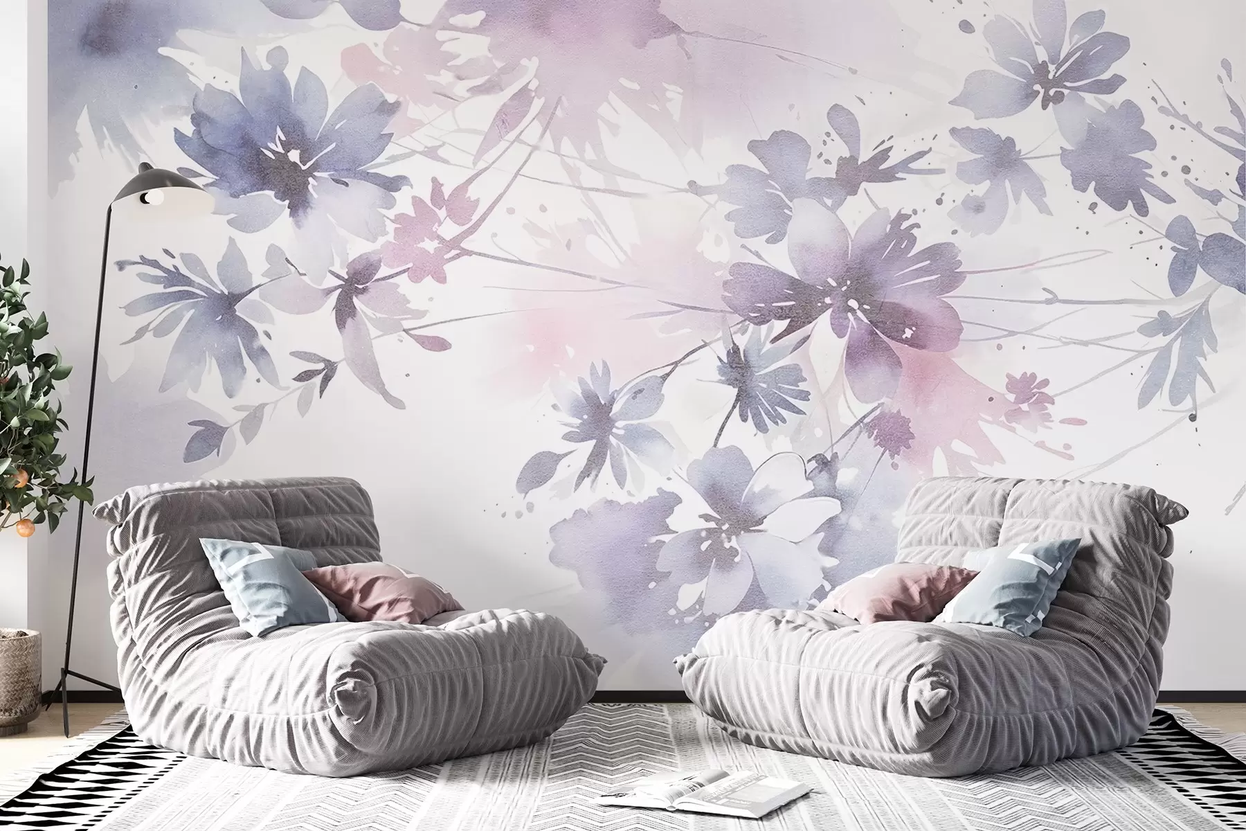 wall murals Меко, пастелно обојено апстрактно цвеће са замућеном позадином, стварајући сањиву, етеричну атмосферу w08645