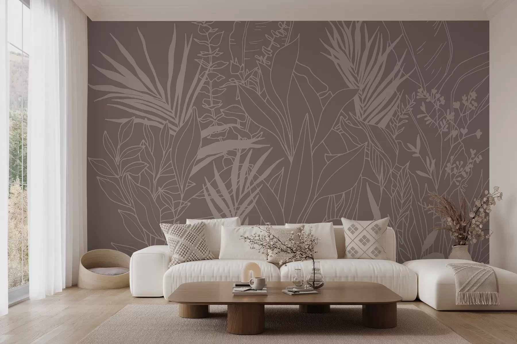 wall murals Ботаничка линија на позадини светло бордо боје w02775v2
