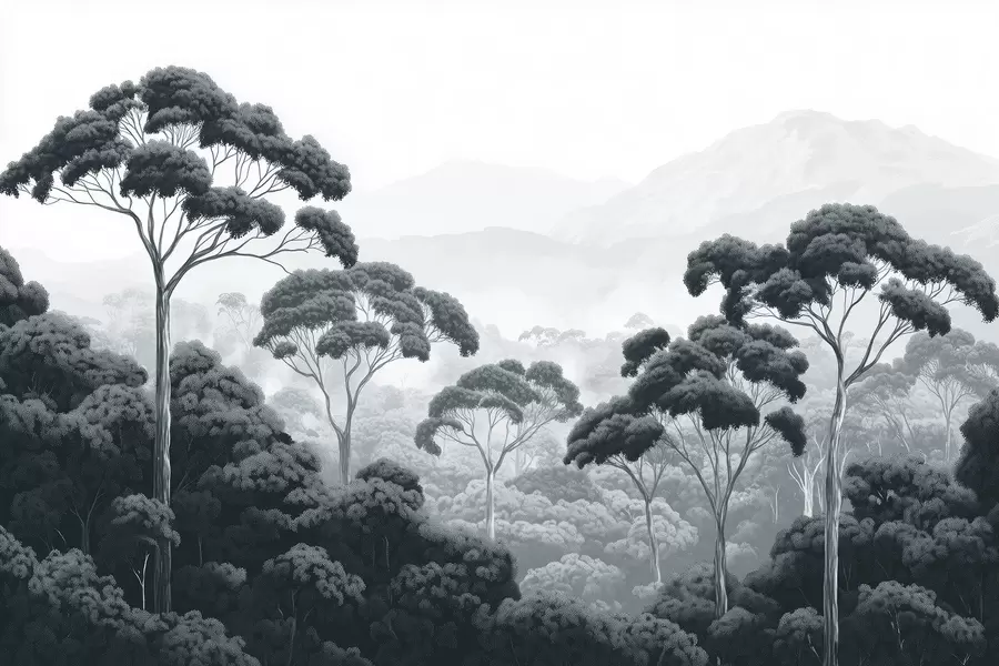 wall murals Шума џунгле, планине, тропска, природа, велико дрвеће, тамноплаве боје w02739