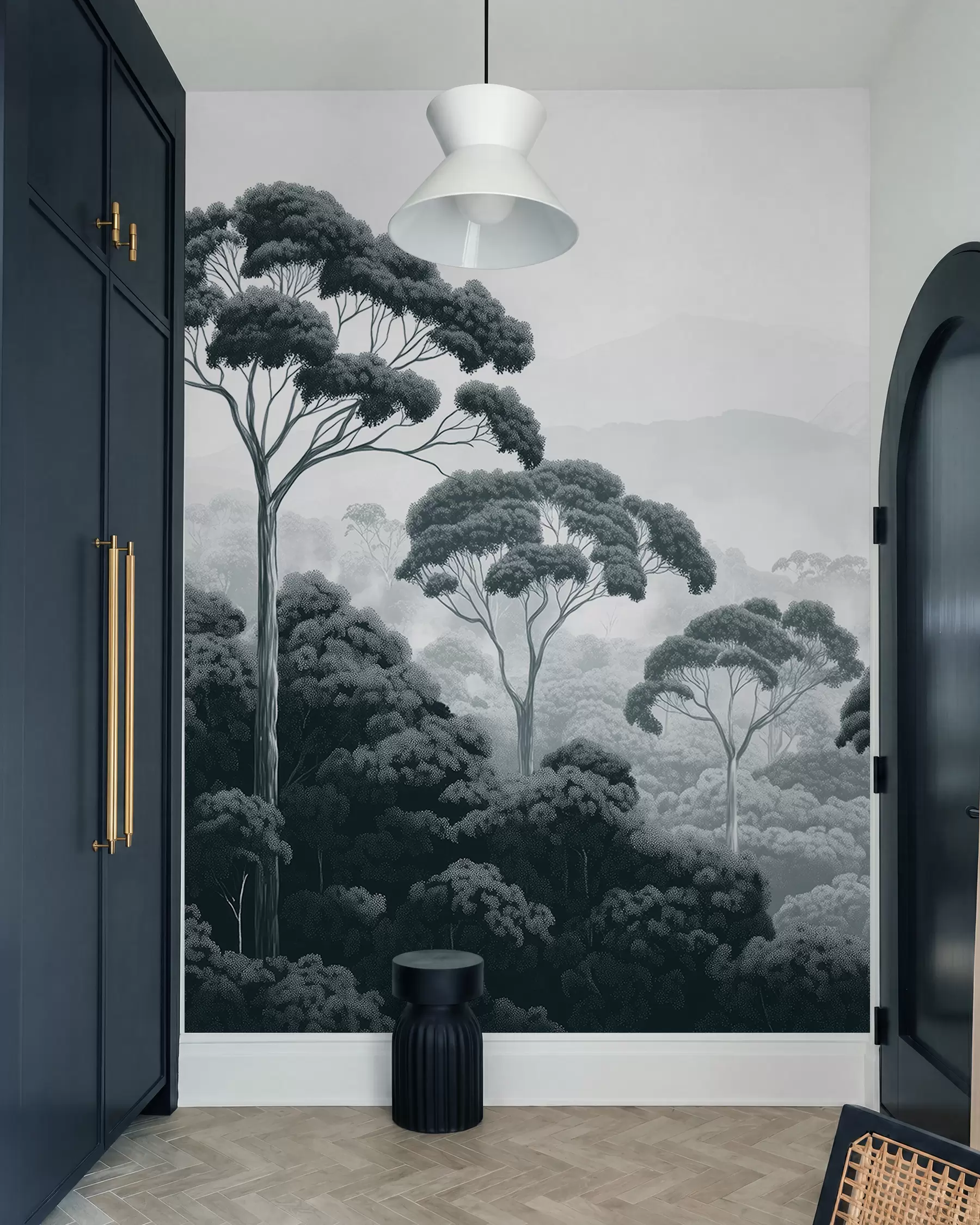 wall murals Шума џунгле, планине, тропска, природа, велико дрвеће, тамноплаве боје w02739