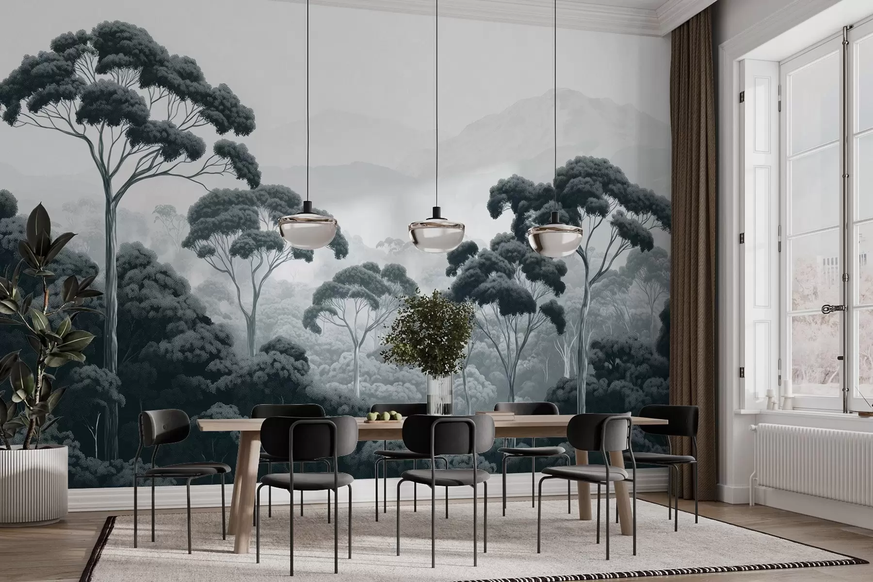 wall murals Шума џунгле, планине, тропска, природа, велико дрвеће, тамноплаве боје w02739