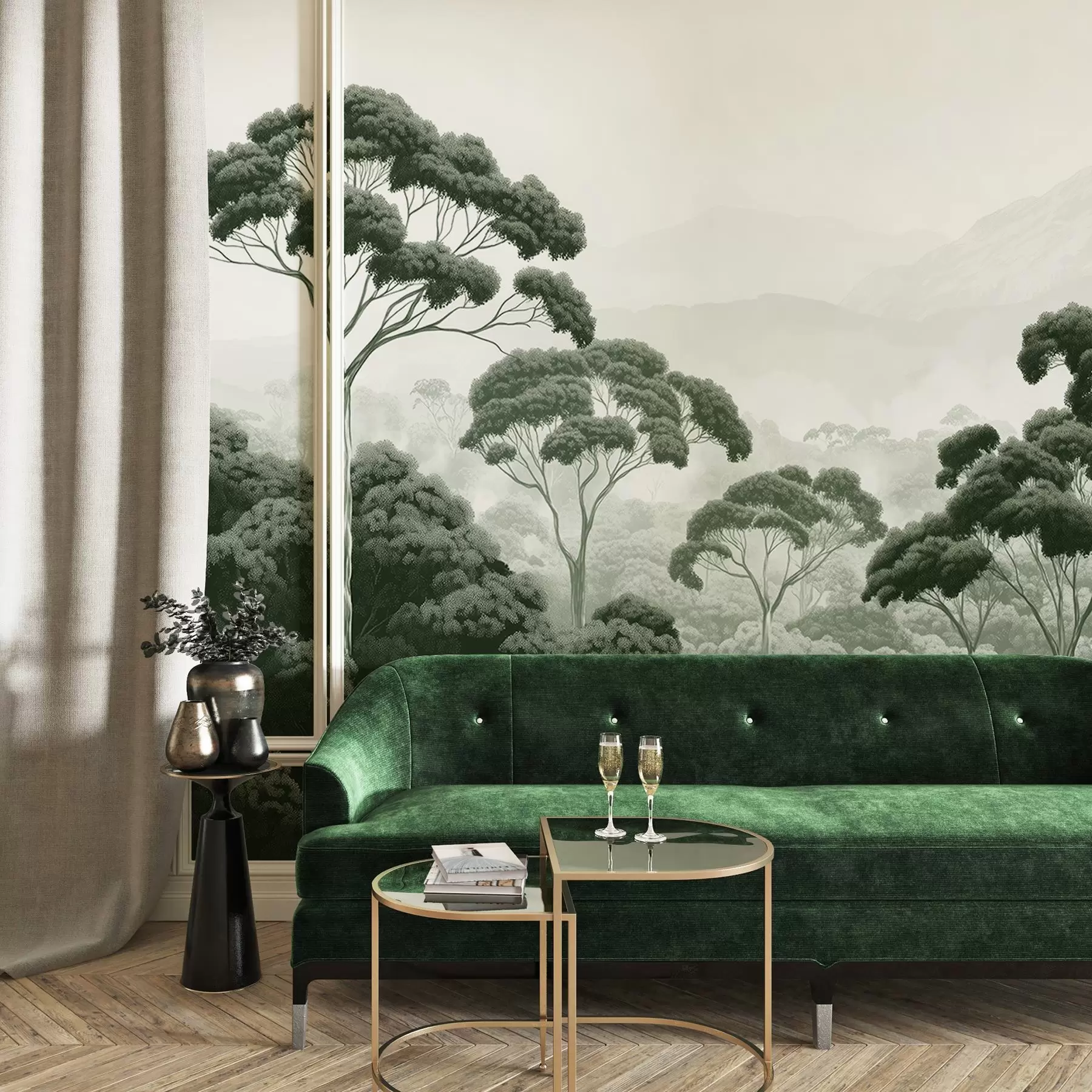 wall murals Шума џунгле, планине, тропска, природа, велико дрвеће, тамнозелене боје w02739v1