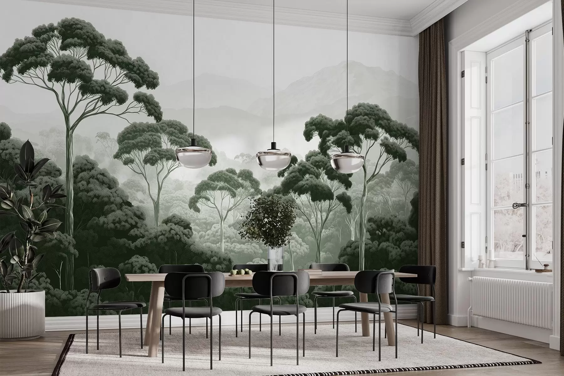 wall murals Шума џунгле, планине, тропска, природа, велико дрвеће, тамнозелене боје w02739v1