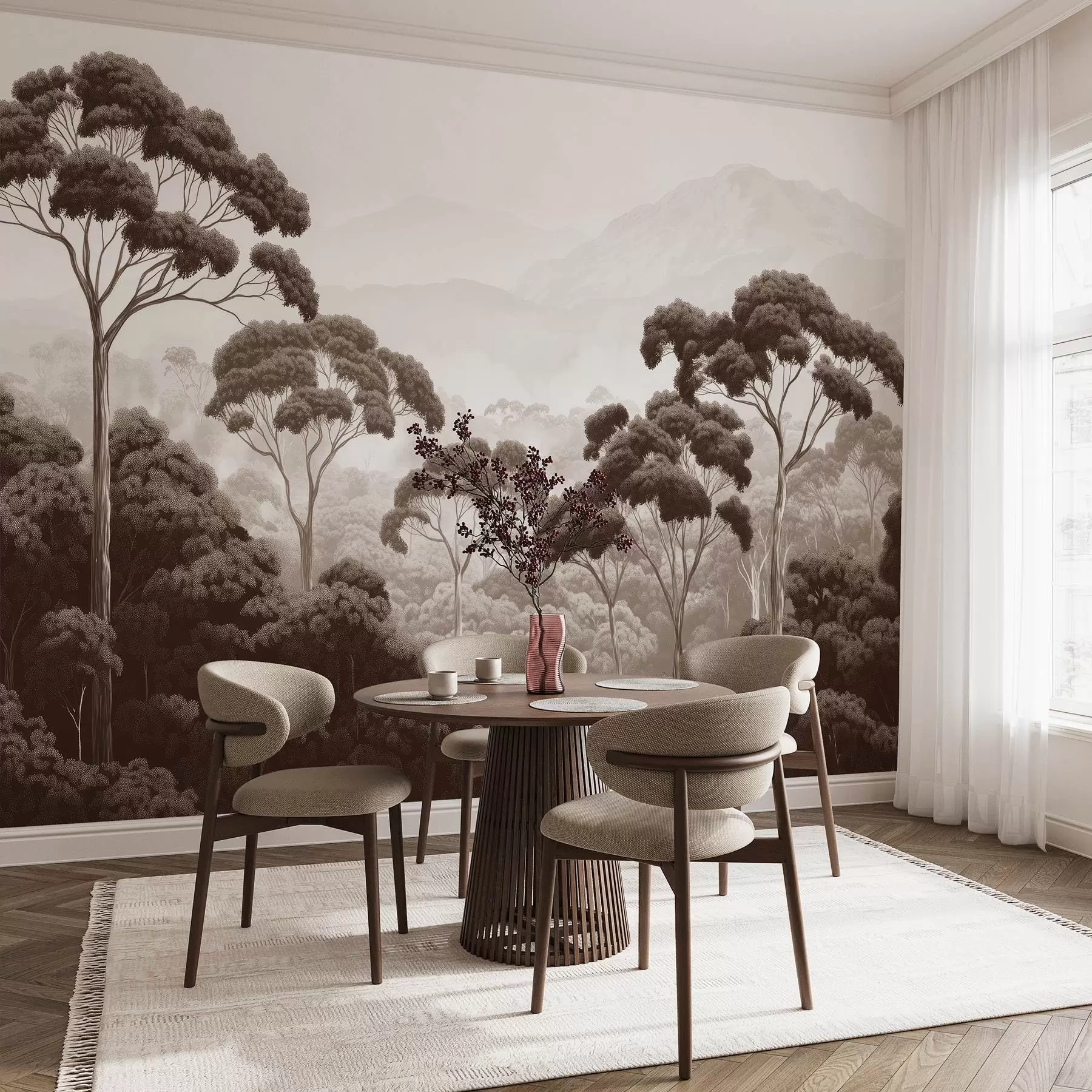 wall murals Шума џунгле, планине, тропска, природа, велико дрвеће, смеђе боје w02739v2