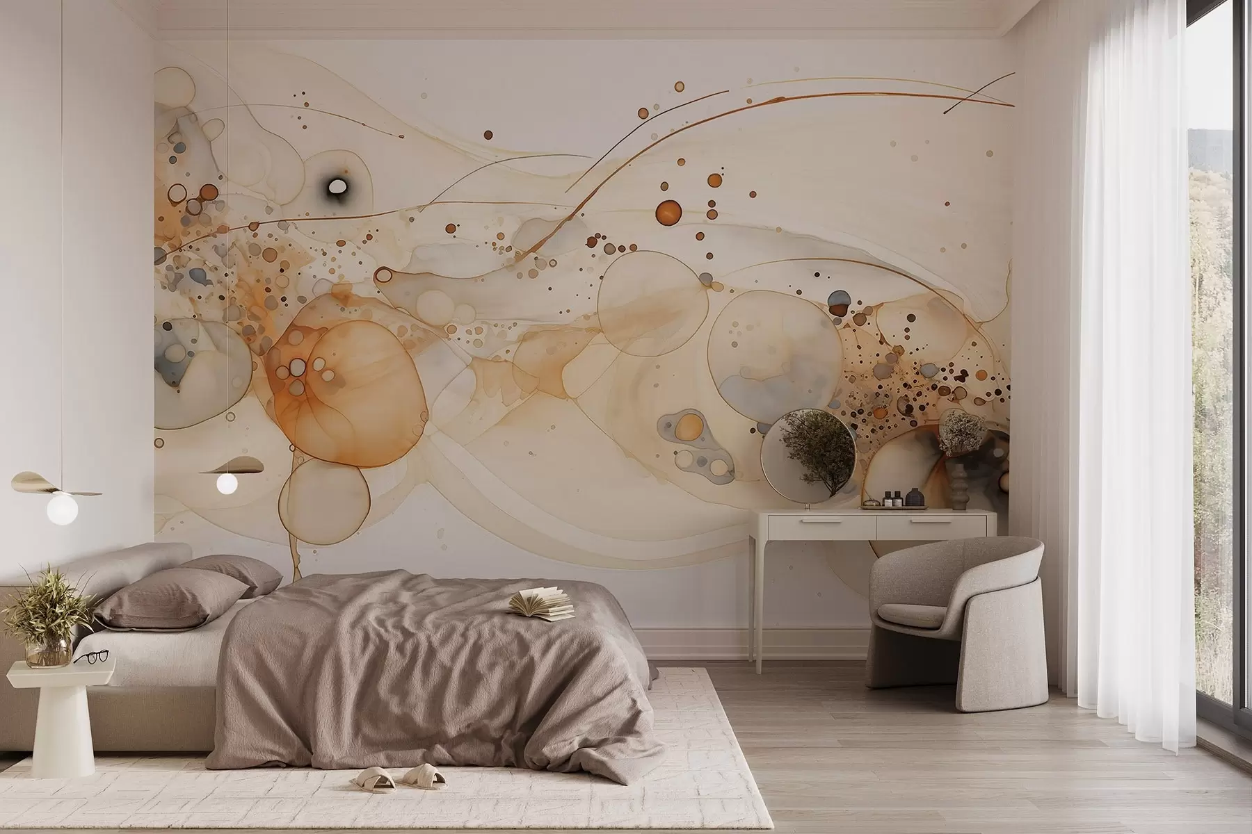 wall murals Апстрактна уметност мастила, течни стил, палета беж боја  w02744