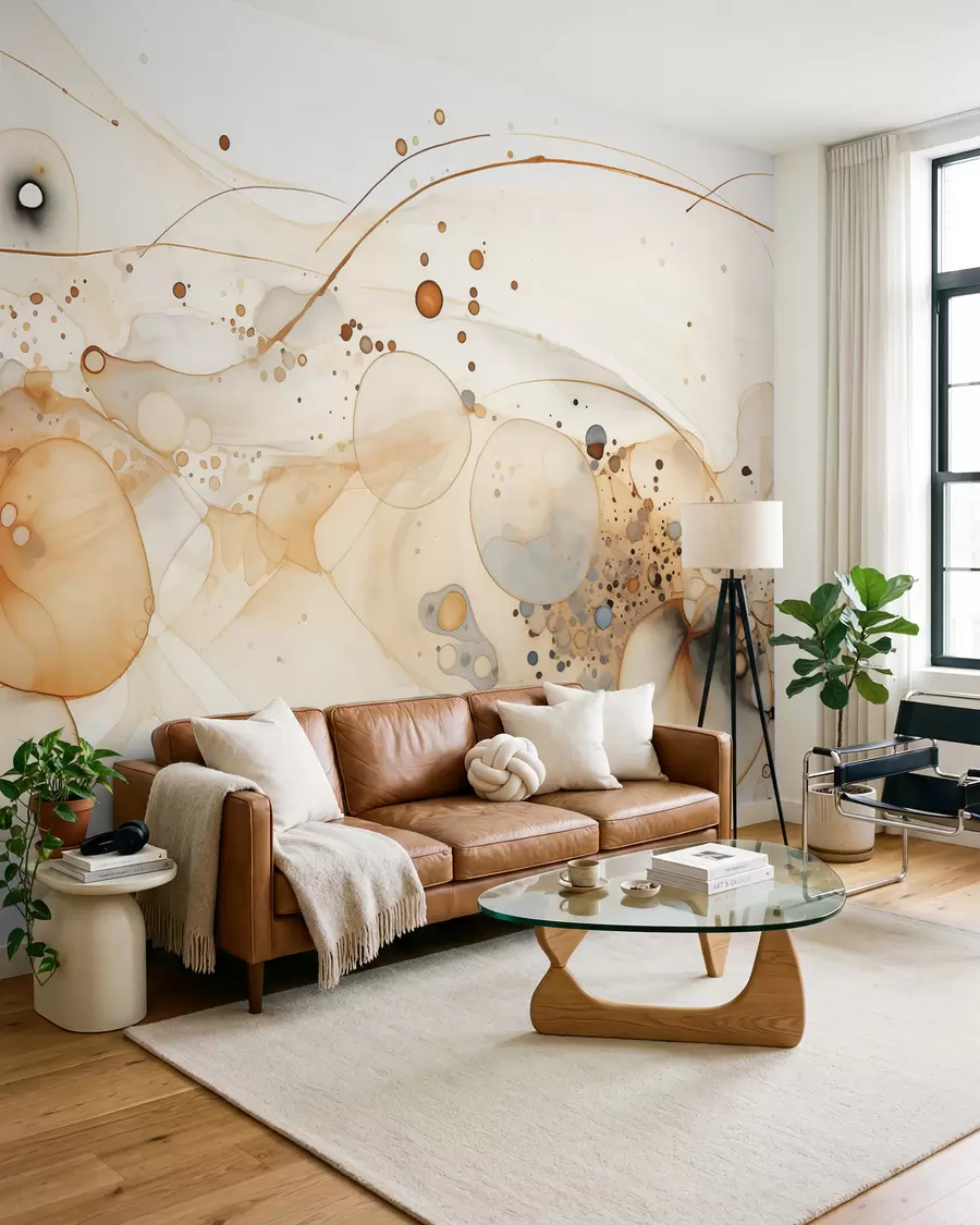 wall murals Апстрактна уметност мастила, течни стил, палета беж боја  w02744