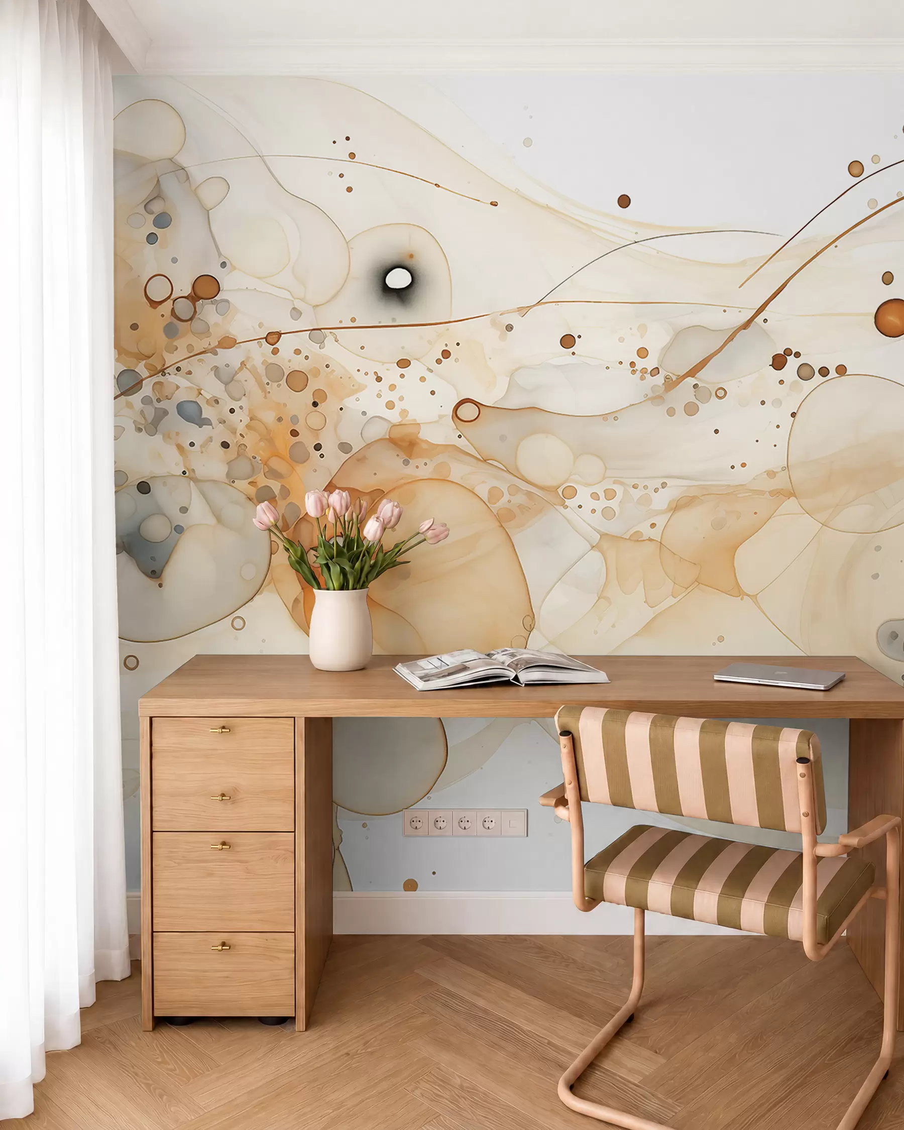 wall murals Апстрактна уметност мастила, течни стил, палета беж боја  w02744