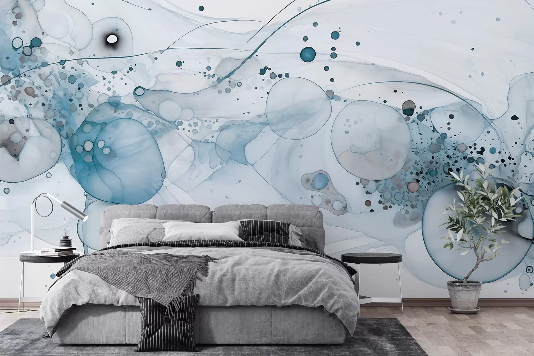wall murals Апстрактна уметност мастила, флуидни стил, палета плавих боја  w02744v2