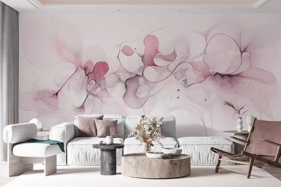 wall murals Течни уметнички стил, апстракција, нежне ружичасте боје w02745v2