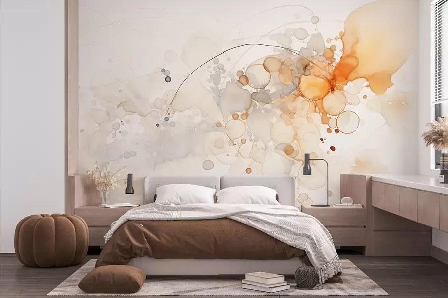 wall murals Апстрактна флуидна уметност, стил акварела, наранџасте и беж боје w02746