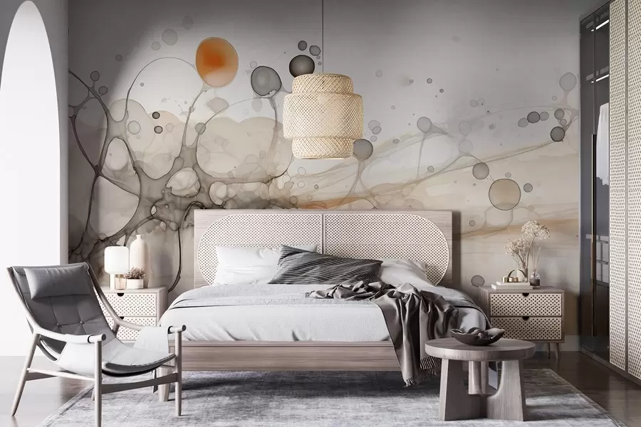 wall murals Апстракција, минимализам, уметност мастила, флуидне, беж и сиве боје w02750