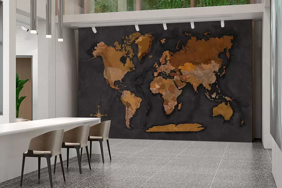 wall murals Мапа света на грунге зиду са конкретним ефектом w02552