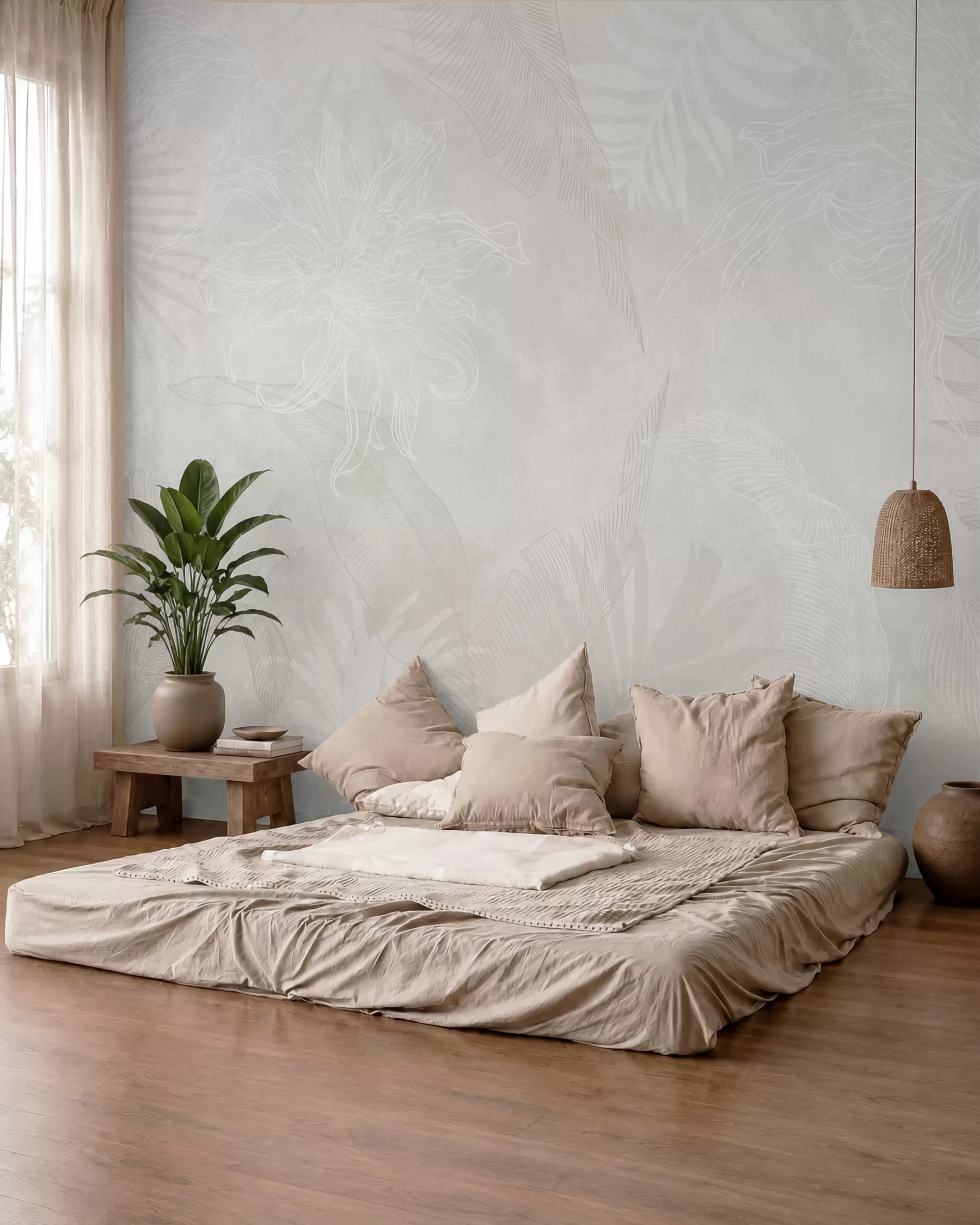 wall murals Palmini listovi u krem magli w02737