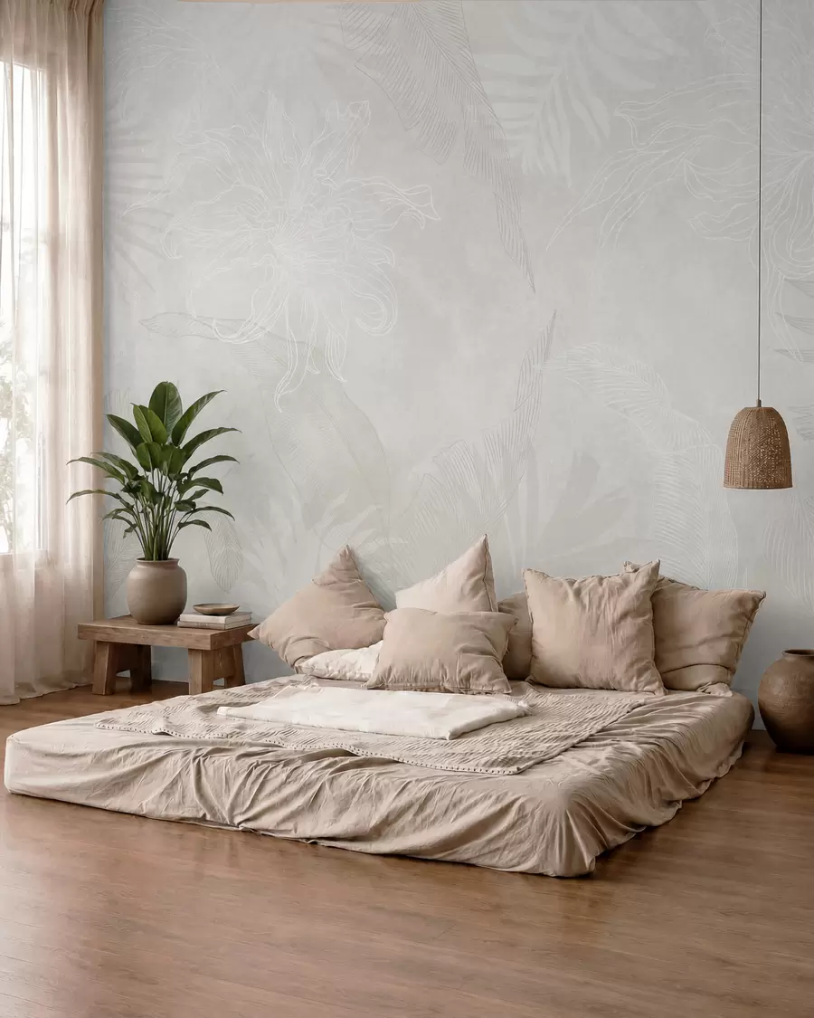wall murals Palmini listovi u krem magli w02737