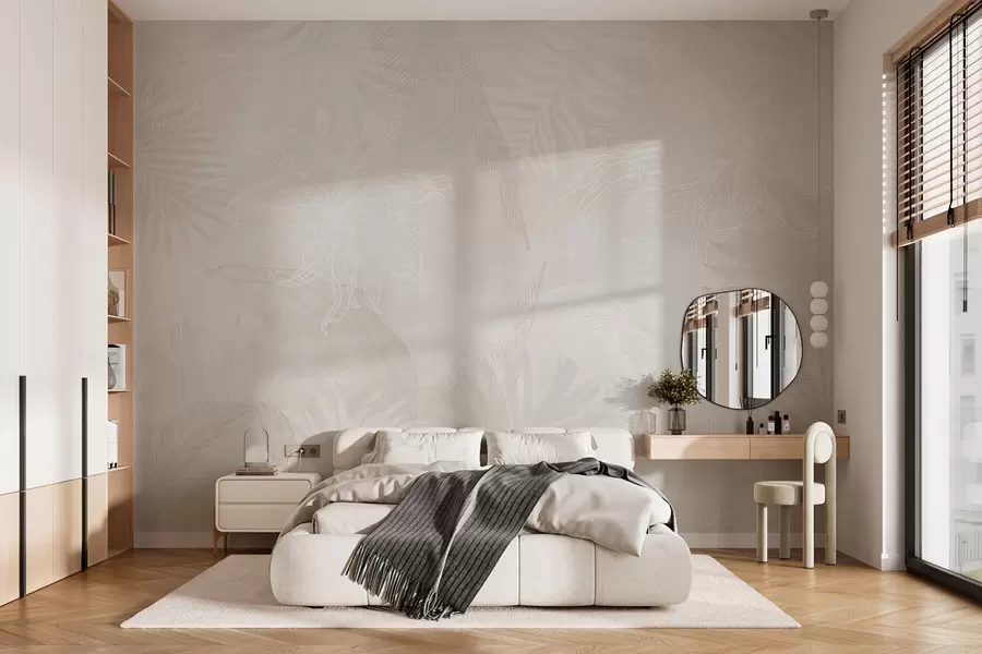 wall murals Тропско лишће са грунге ефектом у светлој боји w02737
