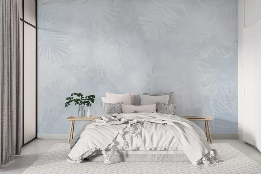 wall murals Грунге ефекат тропског лишћа са плавом нијансом w02737v3