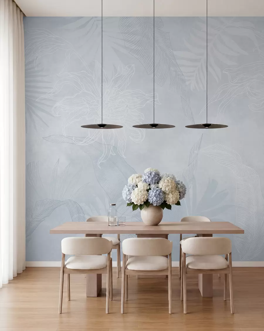 wall murals Грунге ефекат тропског лишћа са плавом нијансом w02737v3