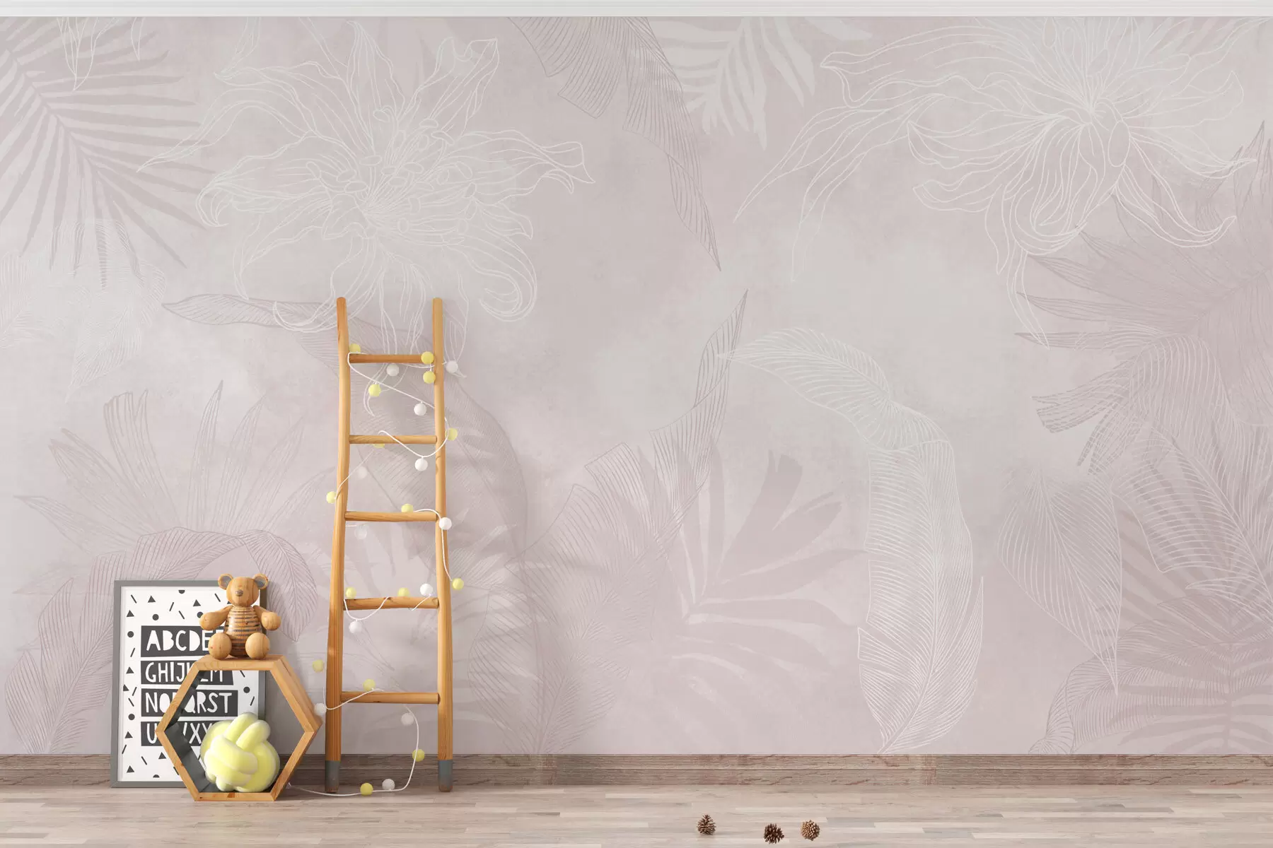 wall murals Грунге ефекат тропског лишћа са ружичастом нијансом w02737v4