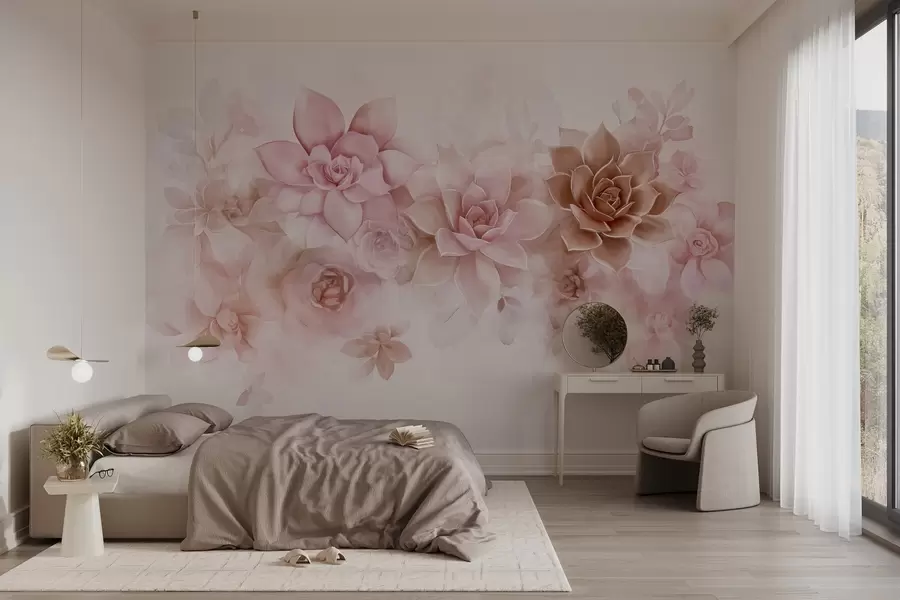 wall murals Нежни бујни сукуленти и цветни елементи у стилу акварела у топлим бојама w02873