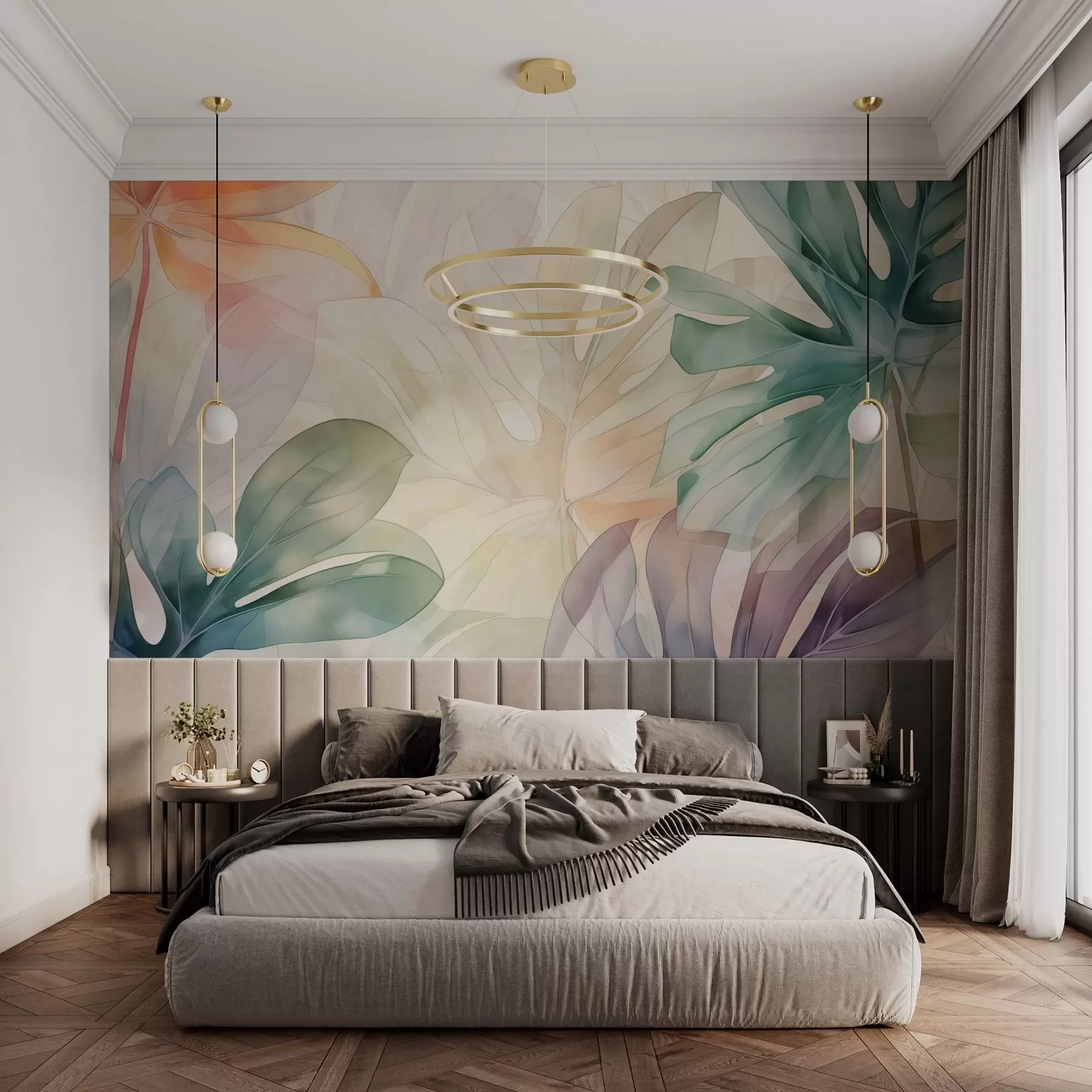 wall murals Апстрактни тропски листови имитирају акварел w02893