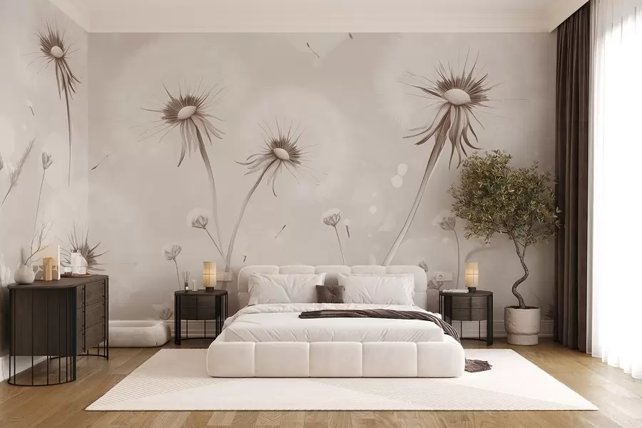 wall murals Елегантни маслачак и дивље цвеће у стилу сликања у беж тоновима w08657v1