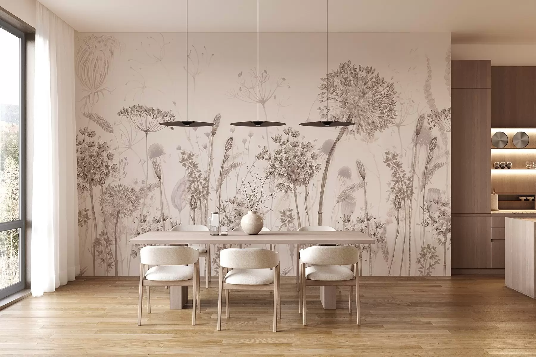 wall murals Ваздушни маслачак и дивље цвеће у акварел стилу w08637
