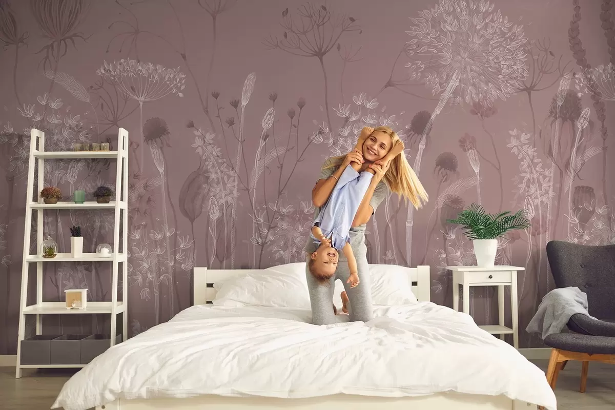 wall murals Ваздушни маслачак и дивље цвеће у акварел стилу у ружичастим тоновима w08637v1