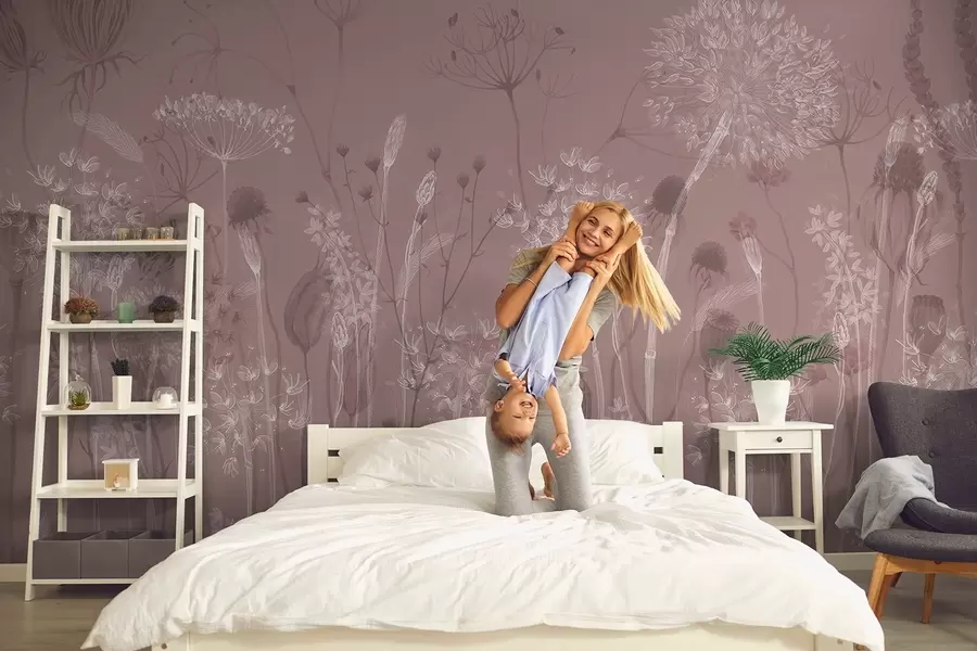 wall murals Ваздушни маслачак и дивље цвеће у акварел стилу у ружичастим тоновима w08637v1