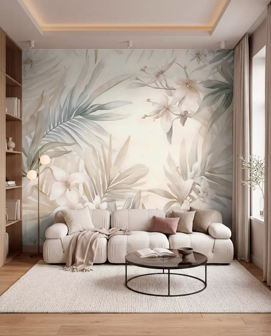 wall murals Pastelno tropsko lišće w08660