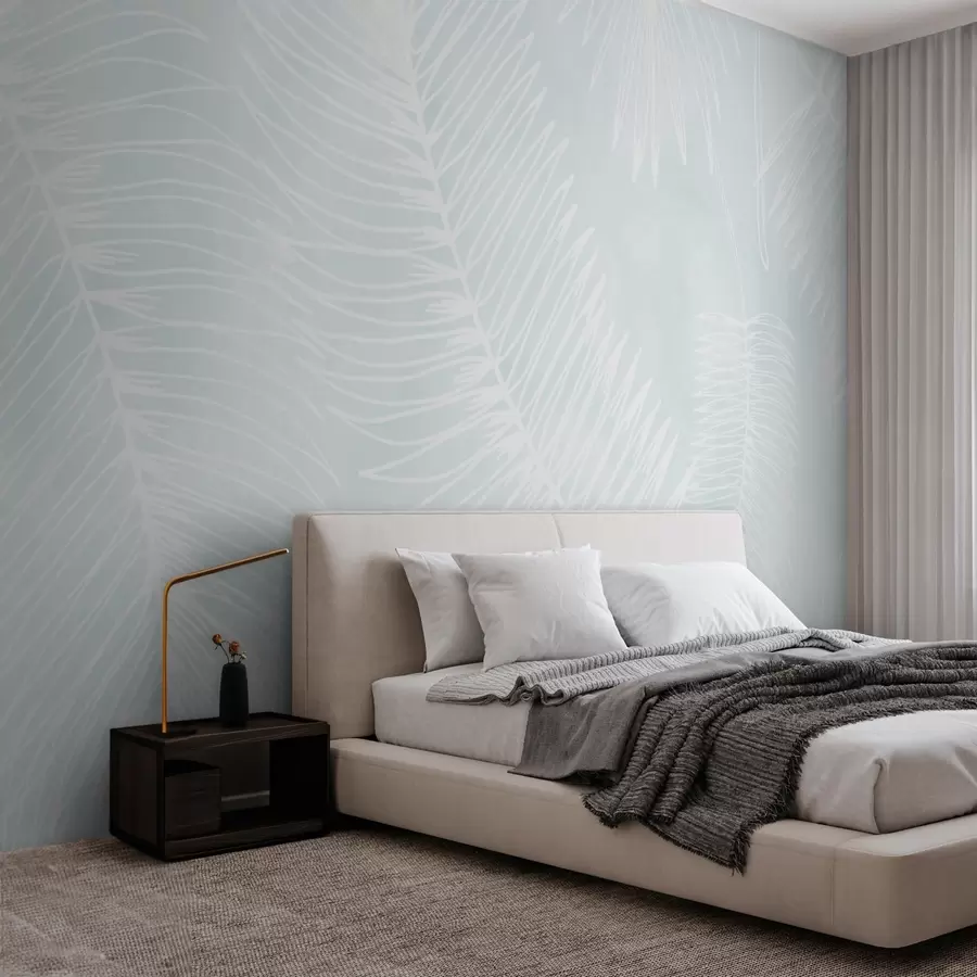 wall murals Силуете белог лишћа на текстурираној позадини w02894v2