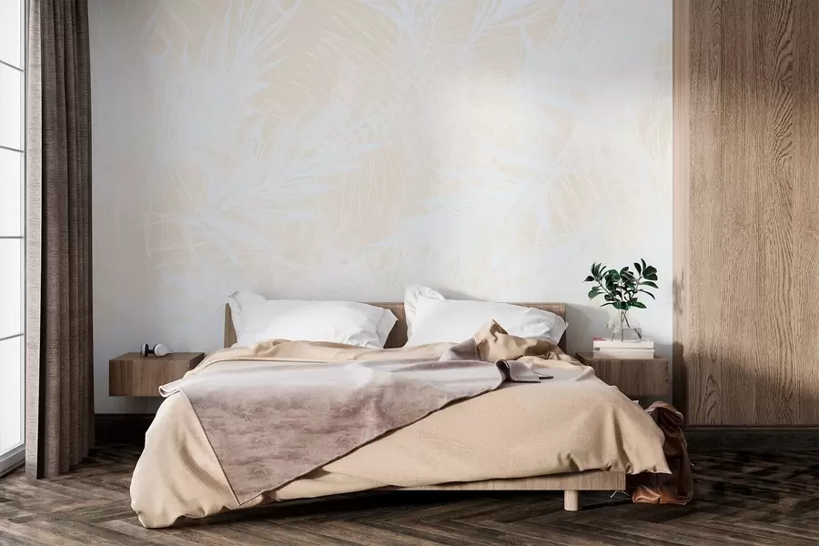 wall murals Силуете белог лишћа на текстурираној позадини w02896