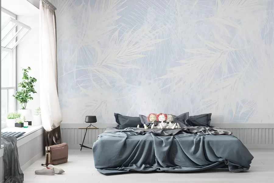 wall murals Беле силуете лишћа на текстурираној позадини w02896v1