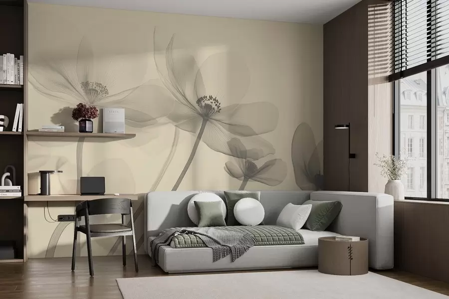 wall murals Ваздушно дивље цвеће у беж тону w08490