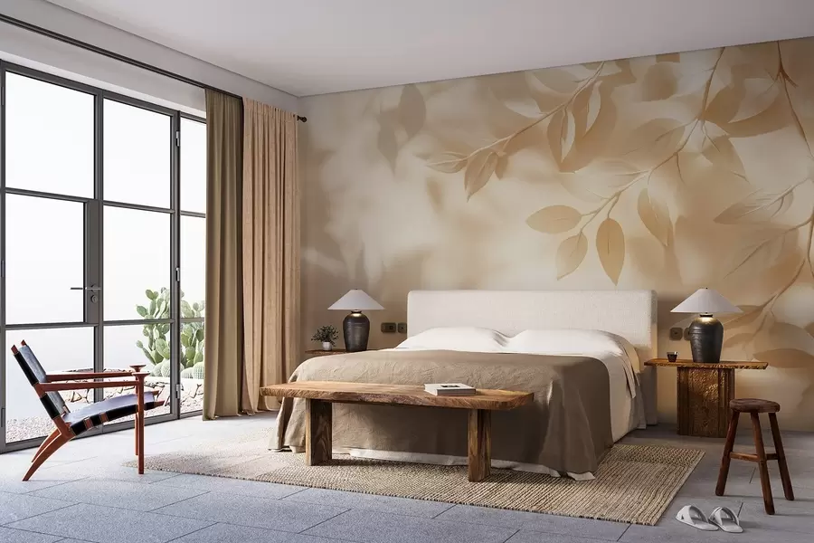 wall murals Жуте гране дрвета на беж зидној позадини w08682