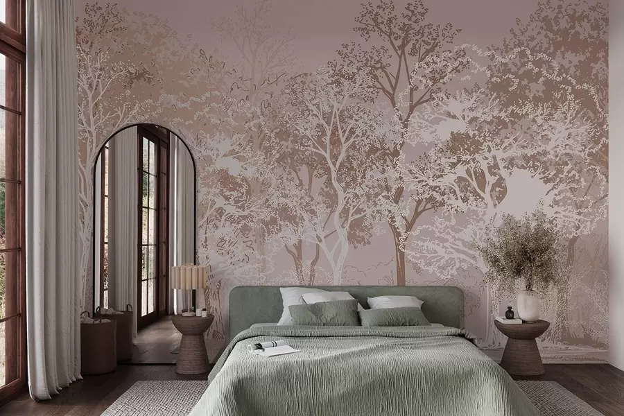 wall murals Дрвеће у шуми, минимализам, природа, беж палета боја  w02930