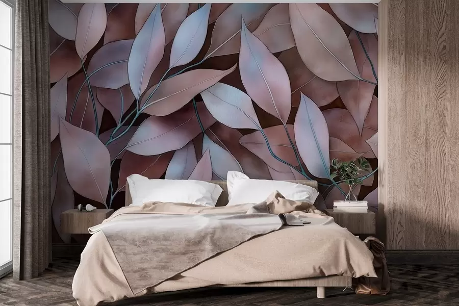 wall murals Листови еукалиптуса, цртеж у стилу акварела, цветни узорак, браон боје w02931v1